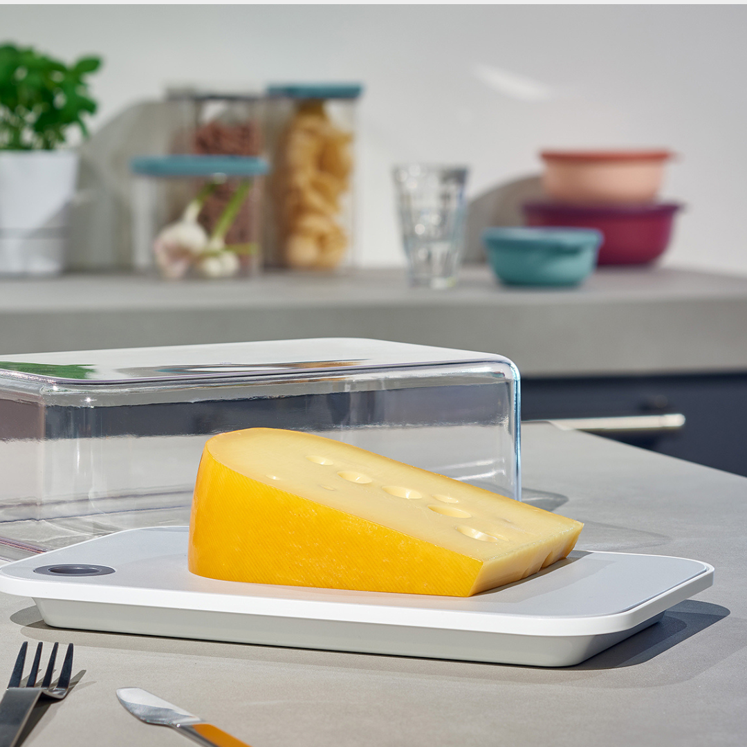 Fridge Organisers | Cheese storage box with a removable chopping / serving board