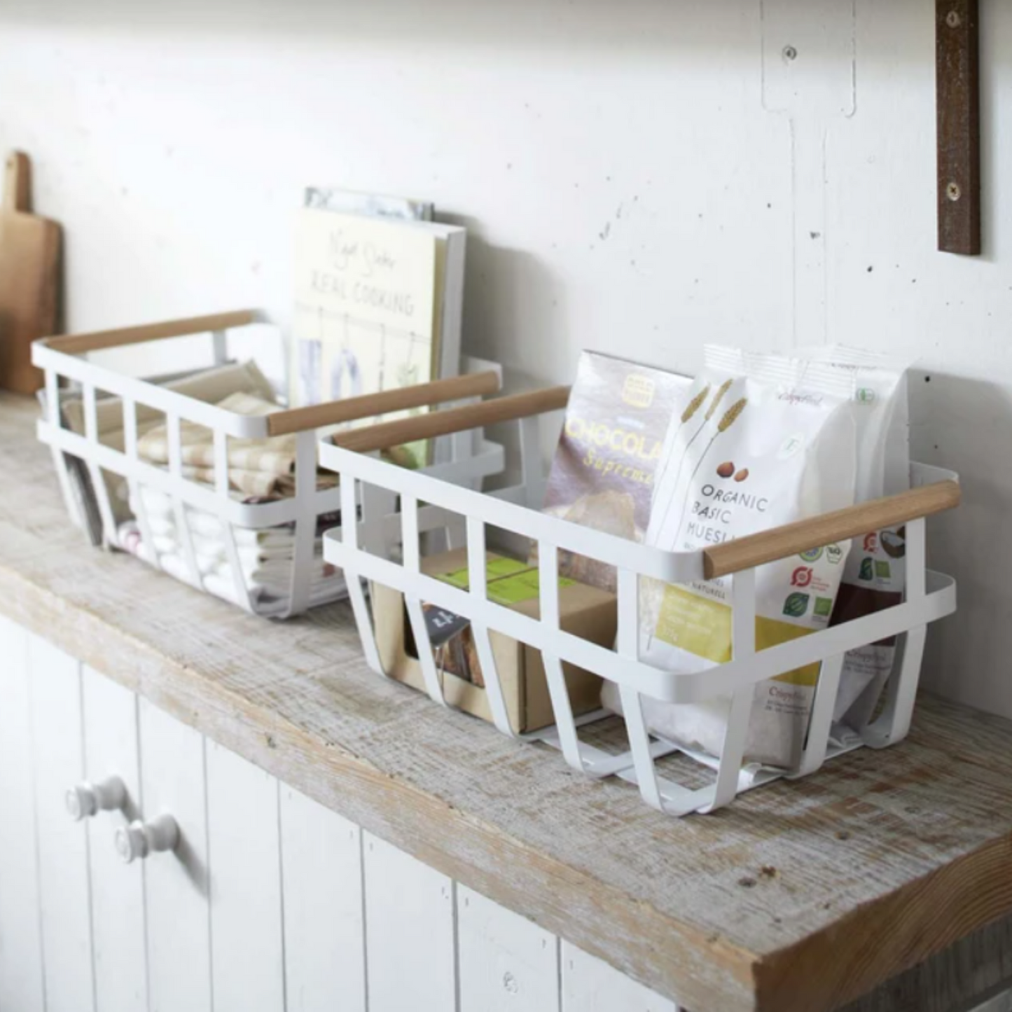 Yamazaki Storage Basket - Steel + Wood